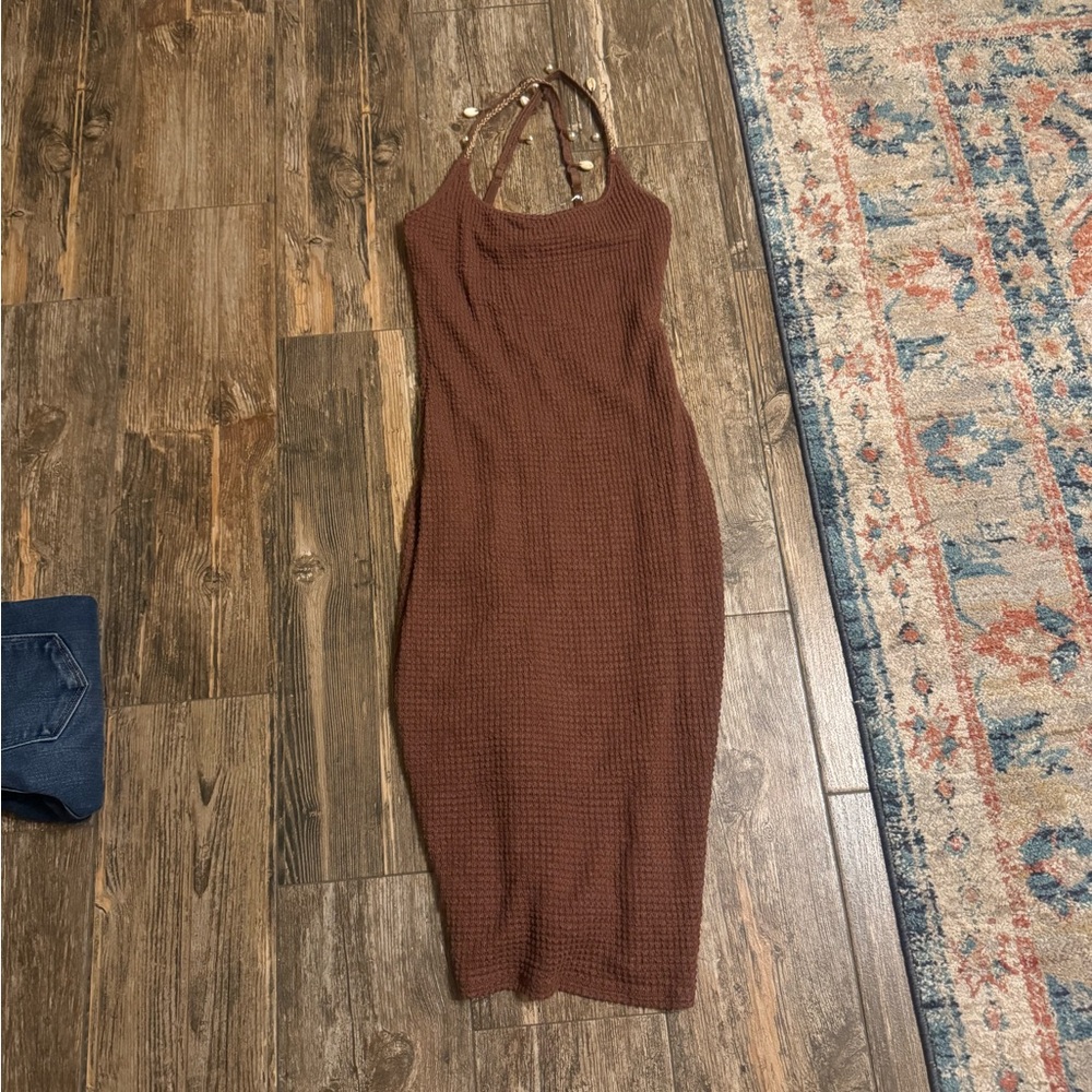 Wild Fable Brown Textured Midi Dress